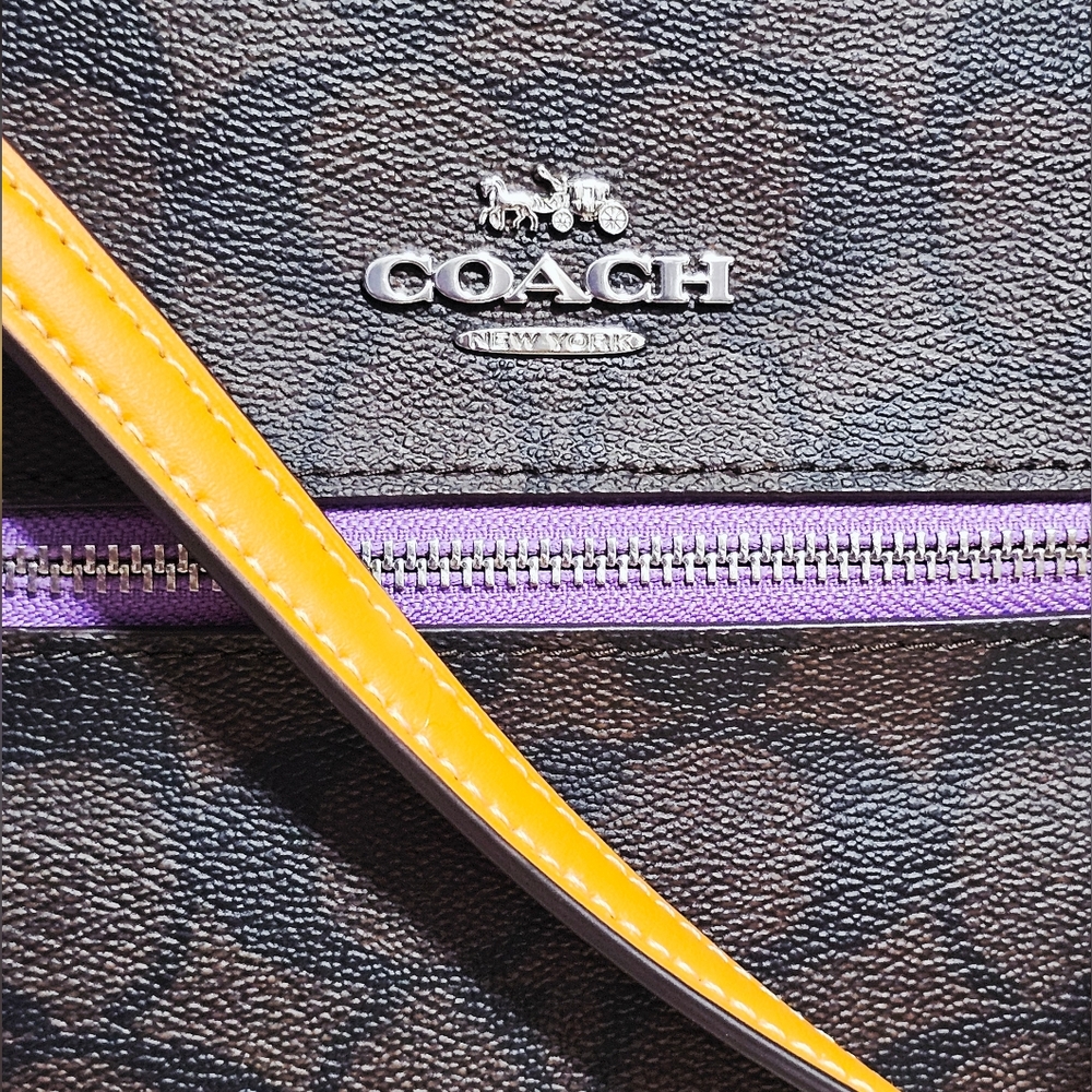 Coach CL671 Mini Rowan File Bag Sig C Brown Purple Orange Yellow Neon NEW - Picture 9 of 16